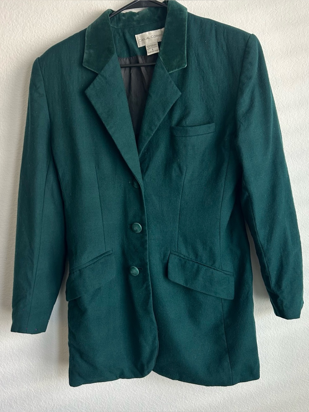 Vintage Teal Green 100% Wool Blazer | Casual Corner | Size 8